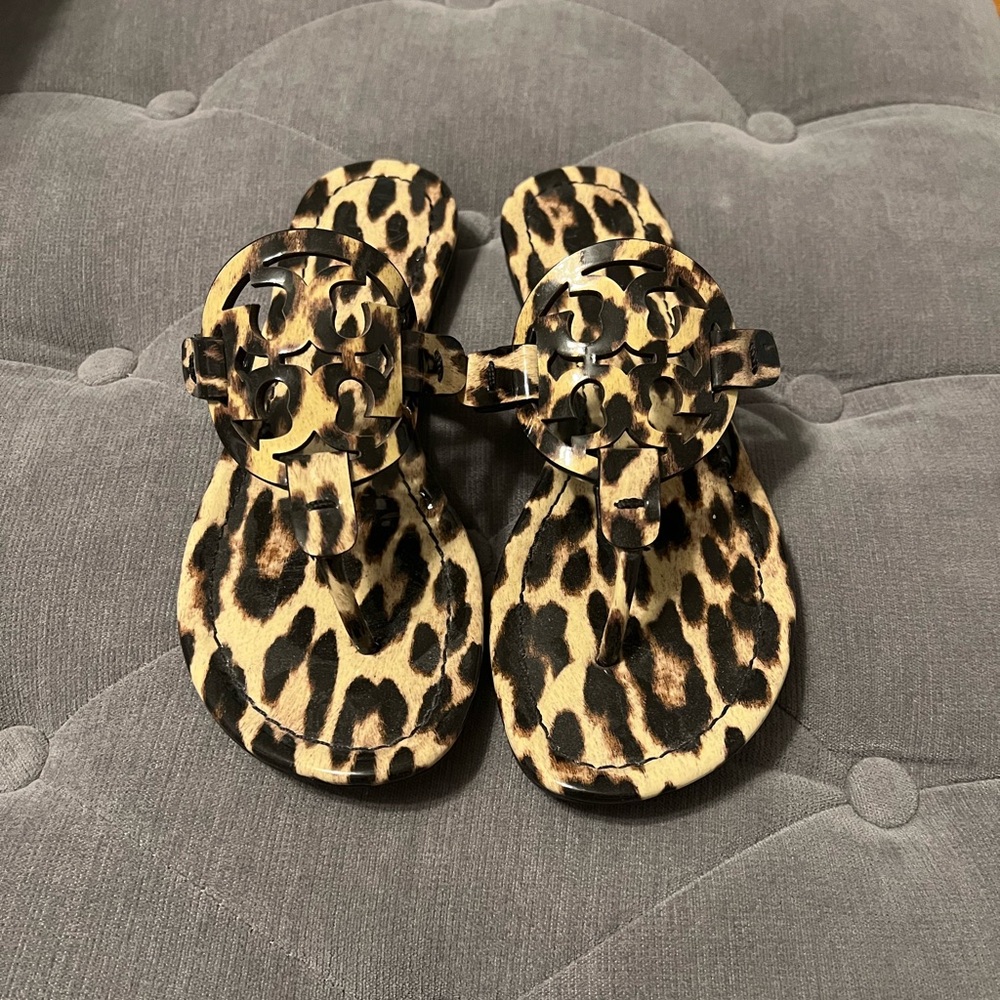 Tory Burch Miller sandals - patent leather, leopard print.  Size 6.5.